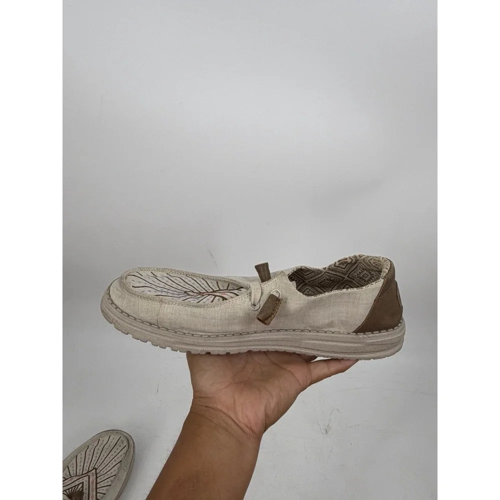 Hey Dude Wendy Western Palomino Canvas Loafers Embroidered Shoes Sz 9 Slip On